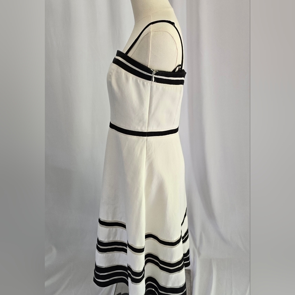 Ann Taylor Silk-Blend Strapless Fit & Flare White Dress Black Stripes Sz. 8 - Picture 3 of 12
